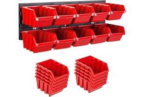 ‎BOTLE Lagersystem Wandregal 390 x 130 mm | 10 stck. Box | Stapelboxen Schüttenregal Sichtlagerkästen | Extra Starke Wandplatten | Regal Erweiterbar | Werkstattregal Lagerregal Werkstattwandregal Steckregal