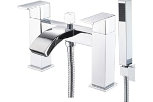 Luckyhome Bath Taps with Shower,Waterfall Bathroom Bathtub Mixer tap Chrome Brass Dual Lever Tap with Handheld Shower Head