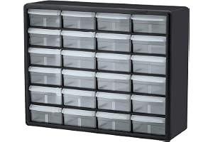 Akro-Mils 10124, 24 drawer plastic parts storage hardware and craft cabinet, 20-inch w x 6-inch d x 16-inch h, black