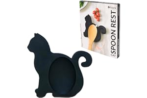 FISURA - Originale poggia-cucchiaio a forma di gatto. Poggia cucchiaio in silicone. Portautensili nero. 12x12 centimetri.
