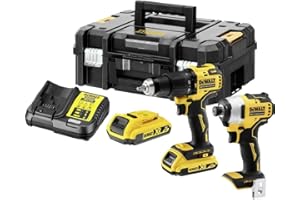 DEWALT DCK2062D2T-QW - Kit de Herramientas XR 18V, Taladro Percutor XR (DCD709), Atornillador de Impacto XR (DCF809), 2 Baterías Litio 2Ah, Maletín TSTAK II