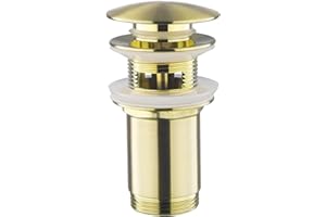 Ablaufgarnitur mit Überlauf Gebürstet Gold - Keymark Universal Ablaufventil Abflussgarnitur für Waschbecken & Waschtisch - Messing Pop Up Ablauf Abfluss Stöpsel