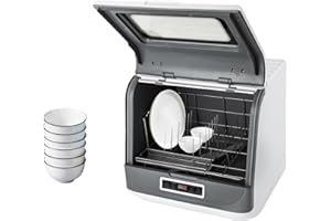 ZOOBOTANICA Tischgeschirrspüle,Mini-Geschirrspüler mit 3 Programme, mit Wasseranschluss Verwendbar,Auto-Trocknung, LED-Display,Mini Spülmaschine für Büro,Camping,Wohnmobil (Weiß+Grau)