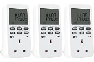MUZHA 3 Pack Digital Safety Timer Plug and Socket Programmable On/Off Timer，10 on/off program with 1 minute setting，Weekly digital timer with big LCD and backlight，13A,3120W