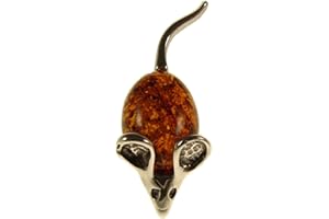 SA BROOCHES Baltic amber and sterling silver 925 cognac mouse brooch pin