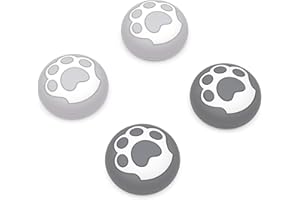 PlayVital Agarres para el Pulgar para ps5 Thumbstick Grip Caps para ps4 Mando Tapas de Agarre para Xbox Series X/S Tapas de Joystick para Switch Pro Control(Pata de Gato-Gris+Gris Claro)