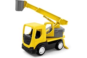Wader 35368 – Camión Tech Truck con grúa, Cesta de Personas, Accesorio Giratorio y Ejes de Acero estables, Aprox. 31 x 14,5 x 19 cm, Amarillo, a Partir de 12 Meses, Juegos