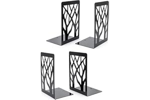 Serre Livre, Lre Co. 2 Paires Cale Livre en Métal Innovant d'arbre Presse Livres, Serre Livre Enfant Bloc Livre Séparateurs de Livres Décoratifs pour Bureaux, Écoles et Librairie (Couleur: Noir)