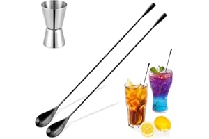 2 Stück 30,5 cm Barlöffel und Doppel-Messbecher, DaKuan schwarzer Cocktail-Rührlöffel, Spiralmuster, Bar-Cocktail-Shaker-Löffel und Cocktail-Bar-Messbecher für Cocktail-Herstellung