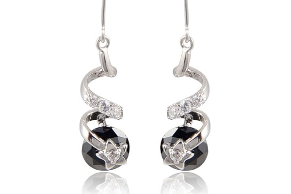 Yazilind Boucles d'oreilles noires étoiles pendantes goutte rhodium argent avec zircon