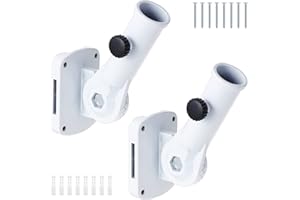 eROOSY 2 PCS Support de Drapeau Réglable, Porte Drapeau Mural Exterieur, Support Mural pour Mât de Drapeau avec vis, Blanc