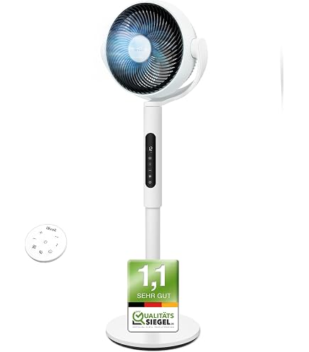 LEBENLANG Ventilateur Sur Pied Silencieux 45cm Avec Télécommande - 5 Modes, Écran LED, Oscillation, Minuterie, Puissant Et Économe