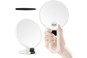 MIYADIVA Specchio con Ingrandimento 40X, Specchietto per Trucco, Doppia Faccia con Ingrandimento 40X/1X, Essenziale da Viaggio, Portatile e Pieghevole per Scrivania e Bagno, Regalo per Donne, Bianco
