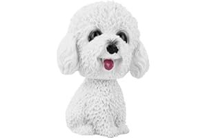 Voiture hochement de tête chien poupée mignon ornements de chien, Simulation secouant la tête chien décor Bobble-tête jouet voiture, tableau de bord décoration cadeaux créatifs pour voiture (blanc)