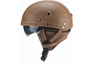 BAUTI ZGFHTY Motorbike Leather Half Helmet Removable Thermal Bib Retractable Brown Visor Open Face Motorcycle Helmet for Men and Women ECE Approved Jet Helmet Moped Scooter Cruiser