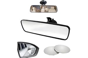 PGKDYC Driving Test Mirror Kit – Rear View Mirror for Examiner & Instructor with Blind Spot Mirrors, 360° Adjustable Interior Car Mirror with Strong Suction Cup for Learners, SUVs, Trucks & Boats (200x60mm)