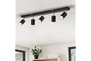 Gr4tec Plafonnier 5 Spot LED Orientable, Luminaire Plafonnier LED Noir Mats, Plafonnier Spot, Luminaire pour Cuisine Salle a Manger Salon, Inclure 5 Ampoules LED GU10 6W, 550lm, 4000K Blanc Neutre