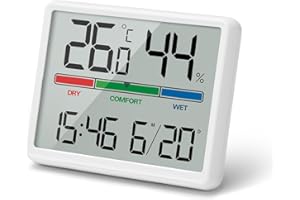 Lafocuse Mini cyfrowy budzik na baterie z temperaturą i wilgotnością, przenośny zegar cyfrowy na biurko z termometrem wewnętrznym, budziki przy łóżku do sypialni, salonu, podróży