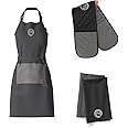 MasterChef Cotton Textiles Kitchen Gift Set, Includes Chef Apron, Double Oven Glove & Pack of 2 Tea Towels, All Items Feature Official Show Logo, Fully Machine Washable, Unisex, Elite Collection