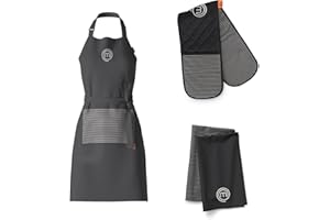 MasterChef Cotton Textiles Kitchen Gift Set, Includes Chef Apron, Double Oven Glove & Pack of 2 Tea Towels, All Items Feature Official Show Logo, Fully Machine Washable, Unisex, Elite Collection