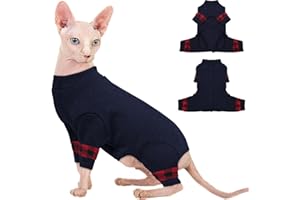 Hjyokuso Sphynx Cat Clothes, Cotton Cat Onesie,Warm Soft Jumper with Back Snap, Stretchy Hairless Cat's Sweater Lightweight Winter Pyjamas for Indoor Cats, Comfy Autumn Outfit Blue M