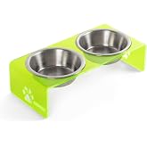 GOBYPET &Ccedil;ift Hazneli Pleksi Kedi ve K&ouml;pek Mama Kabı, Y&uuml;kseltilmiş Seramik Mama ve Su Kabı, Ergonomik Tasarım, Kolay Temizlene