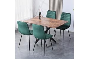 ‎GOLDFAN GOLDFAN Essgruppe, Holz Esstisch mit 4 Stühlen Rechteckig Tisch mit 4 Stühlen Set Retro Industrial Braun Esstisch und Grün Stühle Küche Wohnzimmer,110 x 70cm