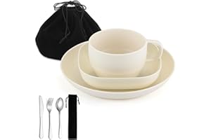 ReaNea - Set di utensili da campeggio, piatti e ciotole con tazza da caffè, set di posate da viaggio, cucchiaio, forchetta, coltello