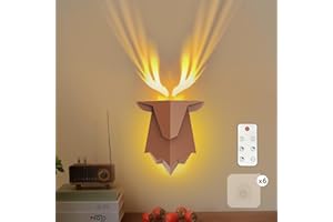 NesveCit No-Drill Deer Wall Lights, Rechargeable or Plug in Night Light with Remote, 0.5/1/2h Timer, Decorative Ambient Lamp for Living Room, Bedroom, Hallway, Stairs, Gift, Includes 6 Hooks
