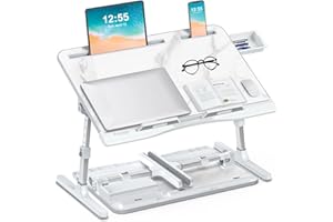 Laptop Stand for Bed, Potuopy Leather Adjustable Height Angle X-Large Bed Desk, Foldable Laptop Bed Table for Working Reading Eating on Bed Sofa Floor (Marble, 60 * 40cm)