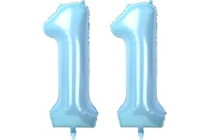 ONLYQIQIU Baby Blue Large Numbers 11 Balloons, 40 Inch Big Helium Foil Number Balloons, 2 Pcs Digital Balloons for Girls Boys 11th Birthday Party Decorations/Anniversary Party Supplies (Number 11, Baby Blue)