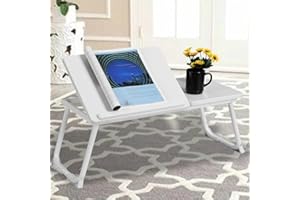 BAKAJI Tavolino Vassoio da Letto Divano per Notebook PC Laptop Pieghevole Leggio 65x30cm, Tavolino Colazione da Letto (Bianco White)
