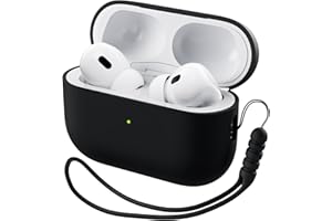 ORNARTO Etui kompatybilne z Airpods Pro 2 (2022), ochronne etui z płynnego silikonu do Airpods Pro 2. generacji, ze smyczą, miękka skóra, przednia dioda LED, widoczne silikonowe etui, czarne