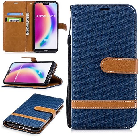 Szkio Huawei P20 Lite / Huawei Nova 3e case, Buch Sytle Typen Fashion Colourful pattern Design, PU Leder Wallet Hülle [Stand Feature] [Magnetic Closure Snap] und [Kartenfächer] Smart Folio Schutzhülle Hülle für Huawei P20 Lite / Huawei Nova 3e (Navy blau)