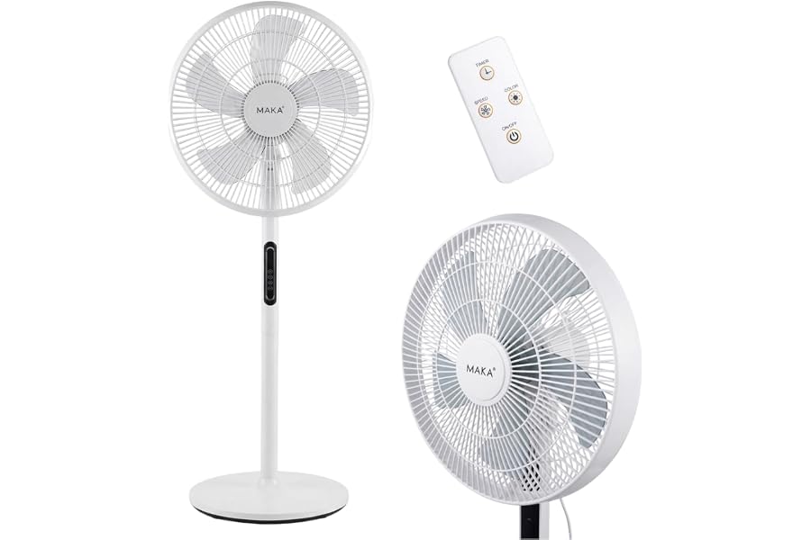 MAKA Silent Floor Fan 5 Blades PVC 39db Low Consumption 45W Horizontal Oscillation Vertical Tilt Diameter 40 cm Height 120 cm 8 Base Speed 39 cm (45 Watt)