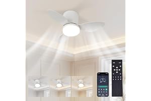 KITTVEGI Silenzioso Ventilatore da Soffitto 60W, Ventilatore da Soffitto con Luce e Telecomando 65CM, Ventilatore da Soffitto con Lampada, 6 Velocità DC Reversibile, 3 Pale, Timer, Dimmerabile - Bianco