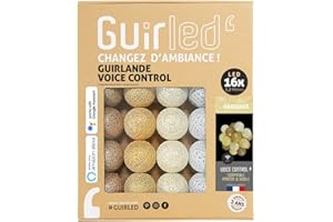 GuirLED - Łańcuch świetlny LED z bawełnianymi kulami WiFi USB - sterowanie głosem - Connected Home - Amazon Alexa i Google Assistant - 2 x adapter sieciowy USB w zestawie - 16 kulek 1,6 m -