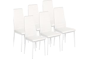 GOKHOMX Sillas Comedor Blancas Pack 6 Sillas Comedor Respaldo Alto y Asiento Ergonómico Sillas Cocina para Muebles de Comedor,Cocina Y Oficina,Patas de Metal,Color Blanco