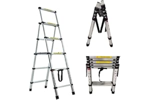 EFAN Scala Telescopica in Alluminio, 4 + 5 Gradini Scala Multiuso con telaio ad A, Scaletta Pieghevole Antiscivolo, Scala a Pioli Regolabile Portatile, Capacit 150 kg