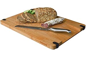 DuneDesign Deska do krojenia z litego drewna z wylewką 44x30x2cm Dulcimer Bamboo Antypoślizgowa