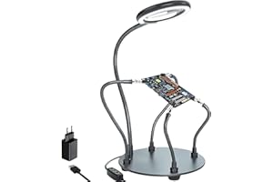NOMIOU 3X Gafas Lupas de Gran Aumento con Luz LED Tercera mano para soldar,lupa con luz de manos amigas de 28 LED regulables,4 brazos auxiliares flexibles Lupa de iluminada para DIY,reparaciones,manualidades