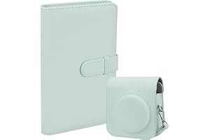 ZUIKAKU Schutzhülle PU Leder Tasche Abdeckung für Fujifilm Instax Mini 12 Instant Kamera mit abnehmbarem verstellbarem Riemen, 108 Taschen Fotoalbum für Instax Mini 12（Mintgrün）