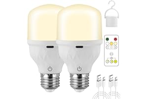 AANYHOH Akumulatorowa Żarówka LED E27 z Pilotem - Ładowalna USB, Zasilana Bateryjnie, Wielofunkcyjne Światło Awaryjne, Ściemnialna, 5W, 500 Lumenów, 2600mAh (2 Szt)