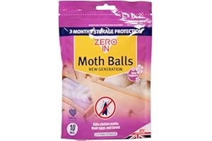 Zero In New Generation Moth Balls - 10-Pack. Place in Wardrobes, Cupboards and Drawers to Kill Clothes Moths, Eggs, and Larvae. Fragranced, White