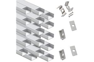 Profil LED en aluminium large, Canal en aluminium StarlandLed 20-Pack avec accessoires de montage complets pour bande LED jusqu'à 16 mm, Parfaitement adapté aux bandes Philips Hue LightStrip Plus …