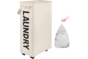 TOTANKI Grand panier à linge roulant sur roues, panier à linge pliable avec poignée, trieur et organisateur de linge pliable, grand panier de rangement Beige, Pro T0203BEL 29''/L