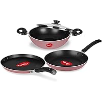 Pigeon by Stovekraft Basics Aluminium Non-stick Cookware Set, Set of 3 (With one lid), Pink