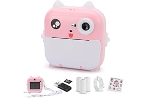 LMYSUFI Fotocamera istantanea per bambini, schermo LCD da 2,4 pollici, videocamera HD 1080P, con carta da stampa, scheda TF 32G, fotocamera istantanea per bambini, regalo per ragazze e ragazzi (B)