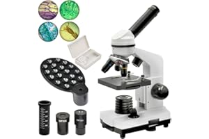 Starboosa Microscope 80X-1600X for Kids Beginners Lab Compound Monocular Microscopes with Optical Glass Lenses & LED Illumination - Microscope with Smartphone Adapter for Kids Beginner