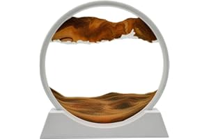 AzureLeap 3D Dynamic Sand Art Liquid Motion, Moving Sand Art Picture Round Glass 3D Deep Sea Sandscape in Motion Display Flowing Sand Frame Relaxing Desktop Home Office Work Decor (12 inch-Yellow)